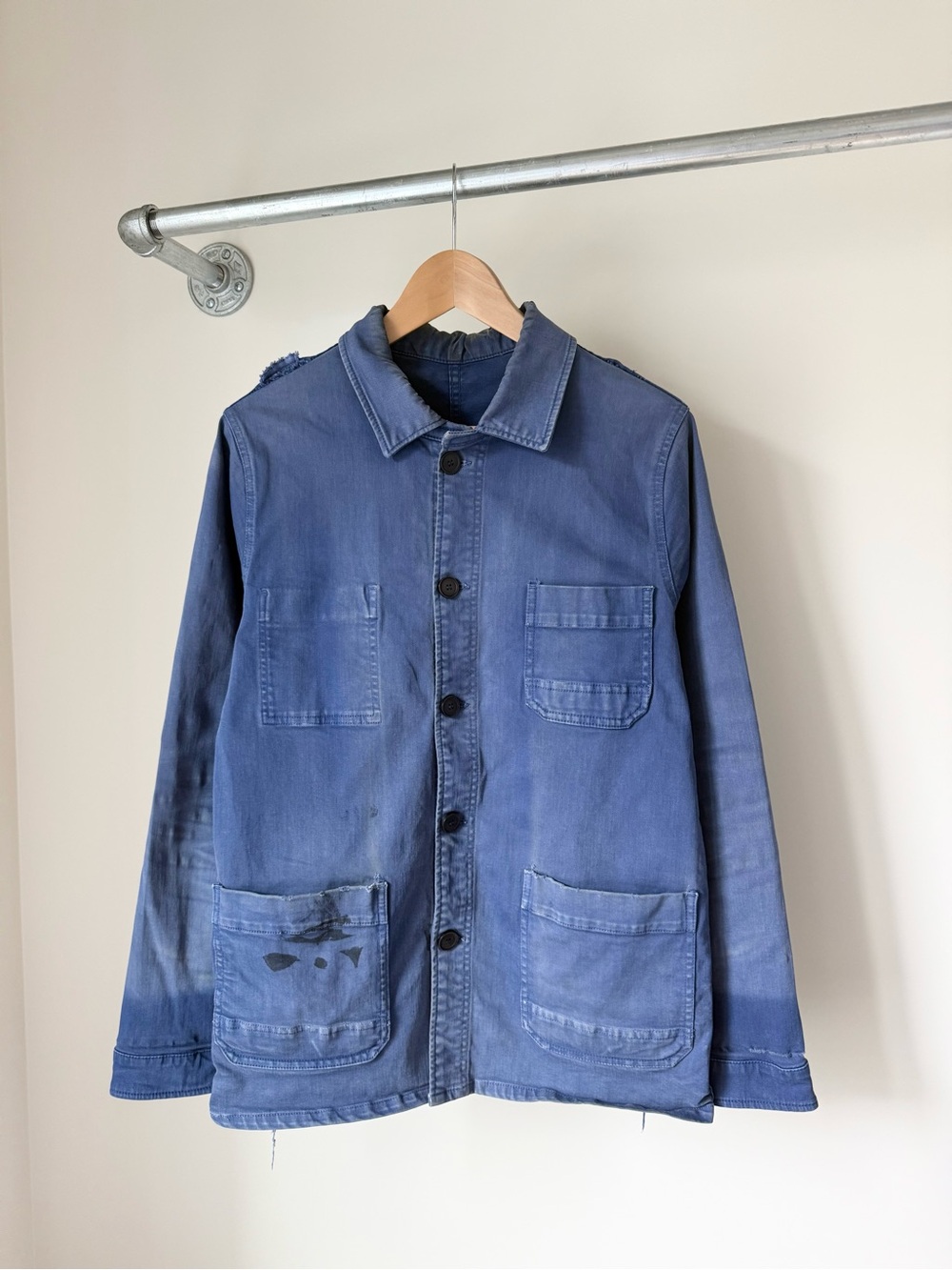 Vintage 70s 80s French Moleskin Faded Distressed Chore Jacket Medium Honeycomb
